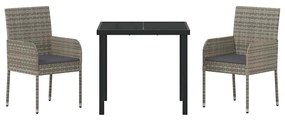 Conjunto de Jantar Jardim com Almofadas de 3 Peças em Rattan Sintético
