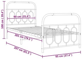 Estrutura de cama com cabeceira e pés 90x200 cm metal branco