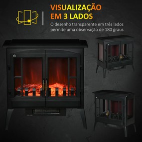 Lareira Elétrica 1000W/2000W com Luzes LED Chamas Realistas e Proteção Contra Superaquecimento para 15-20 ㎡ 60x37x60,5 cm Preto