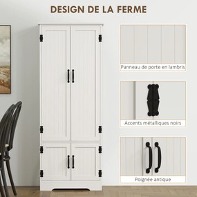 Armário de cozinha contemporâneo 60 x 30 x 153 cm com múltiplas opções de arrumação, 2 armários e 3 prateleiras, em MDF (painéis de partículas) branco