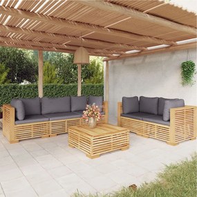 vidaXL 6 pcs conjunto lounge jardim c/ almofadões madeira teca maciça