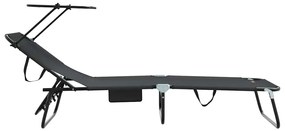 Espreguiçadeiras Dobráveis 2 pcs com Toldo Preto Tecido Oxford 600D