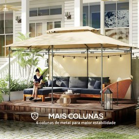 Pérgola de Jardim 397x297x265 cm Pérgola de Exterior com Teto Duplo Paredes Laterais Resistente a Água Bege