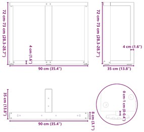 Pés para mesa de jantar em forma de T, 2 peças, branco, 90x35x(72-73)