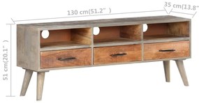Móvel TV 130x35x51 cm madeira mangueira áspera maciça cinzento
