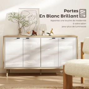 Aparador, móvel de arrumação com 4 portas 141 x 35 x 77 cm, prateleiras ajustáveis,  branco e cor carvalho