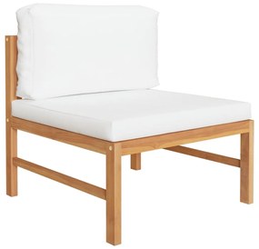 4 pcs conj. lounge jardim c/ almofadões cor creme teca maciça