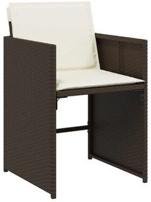 17 pcs conjunto jantar p/ jardim c/ almofadões vime PE castanho