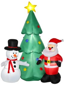 Árvore de Natal Inflável 185cm com Luzes LED Pai Natal e Boneco de Nev