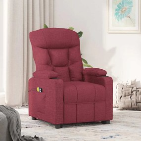 vidaXL Poltrona elevatória de massagens tecido vermelho tinto