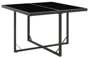 vidaXL Mesa de jardim 109x107x74 cm vime PE e vidro preto