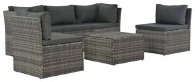 vidaXL Conjunto lounge de jardim c/ almofadões 4 pcs vime PE cinzento