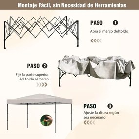 Tenda Pop Up, Jardim, Festas, eventos 360 x 220 x 240-270 cm com Bolsa de Transporte 9 Estacas 4 Cordas de Vento Bege
