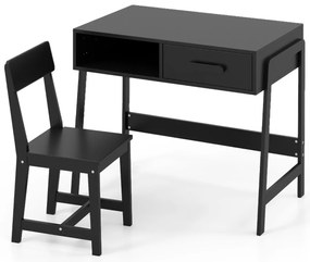 Conjunto de secretária e cadeira para crianças com gaveta e estante Preta