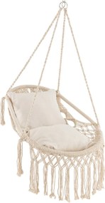 Conjunto de cadeira suspensa com suporte em forma de C, 2 almofadas macias e Estrutura metálica resistente até 150 kg bege