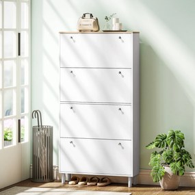 Sapateira para 32 Pares, 80 x 23,5 x 157 cm, 4 Gavetas Basculantes, Branco e Carvalho