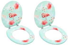 vidaXL Assentos sanita com tampas 2 pcs MDF design flamingo