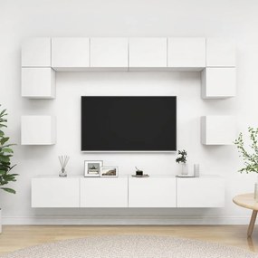 8 pcs conjunto de móveis de TV derivados de madeira branco