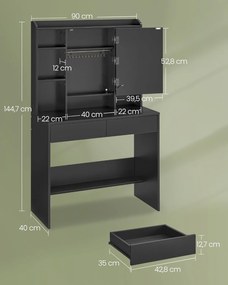 Penteadeira VASAGLE com iluminação LED, 3 cores com brilho ajustável, penteadeira com espelho, mesa de cosméticos com prateleiras ajustáveis, 2 gavetas, moderna, preto RDT123B01