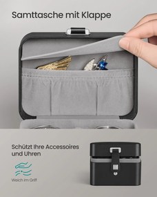 Caixa para relógios 10,1 x 12 x 8,5 cm com dois compartimentos e forro macio preto