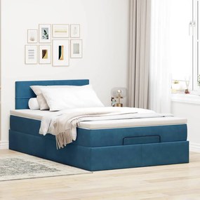 Cama otomana com colchão 120x190 cm veludo azul-escuro