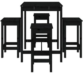 5 pcs conjunto de bar para jardim pinho maciço preto
