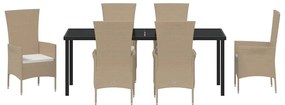 Conjunto de Jantar para Jardim com almofada 7 pcs Bege, Preto