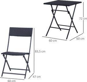 Conjunto de Jardim de Vime 3 peças Dobráveis Jogo de Mesa 60x60x72cm e