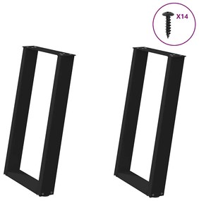 vidaXL Pés de mesa de jantar em forma de U, 2 peças, preto, 50x(72-73) cm, aço