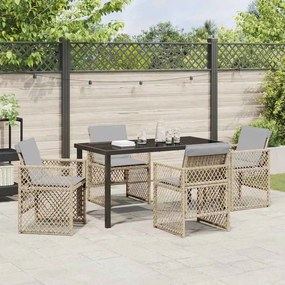 Conjunto de Jantar de Jardim VidaXL 5 Peças com Almofadas Bege Poli Ra
