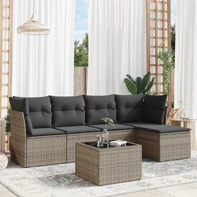 6 pcs conjunto sofás de jardim com almofadões vime cinzento