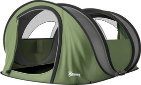 Outsunny Tenda de Campismo Pop-Up 4-5 Pessoas, 2 Portas, 2 Janelas, Impermeável, Verde | Aosom Portugal