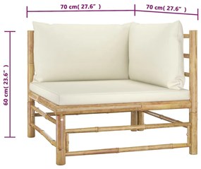 2 pcs conjunto lounge de jardim bambu c/ almofadões branco nata