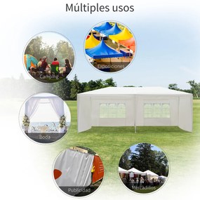 Outsunny Tenda para Festas 5,83x2,95x5,55m com 4 Paredes Laterais e 2 Janelas Tenda de Exterior com Estrutura de Aço para Festas Eventos Casamentos Branco