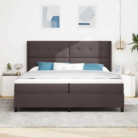 Cama Box com colchão e LED, marrom escuro, 200 x 200 cm, tecido
