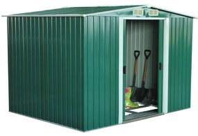 Outsunny Abrigo de Jardim 258x206x178cm 5,3m² Abrigo de Aço Galvanizado com Portas de Correr e Ventilações para Armazenamento de Ferramentas Jardinagem Verde