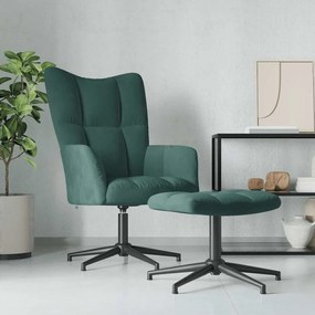 vidaXL Cadeira de descanso com banco veludo verde-escuro
