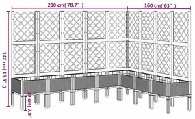 Vaso/floreira de jardim c/ treliça 200x160x142 cm PP cinzento azul