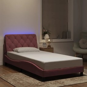 Estrutura de cama c/ luzes LED 100x200 cm veludo rosa