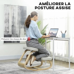 Cadeira de joelhos, cadeira ergonómica de madeira com base oscilante, cadeira de joelhos para escritório em casa, creme