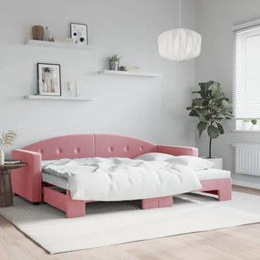 Sofá-cama com gavetão 80x200 cm veludo rosa