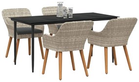 Conjunto de sala de jantar 5 pcs Cinza claro e preto Largo