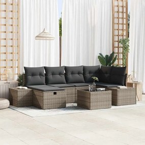 vidaXL Conjunto de Sofá de Jardim de 7 Peças com Almofadas Cinza em Poli Rattan