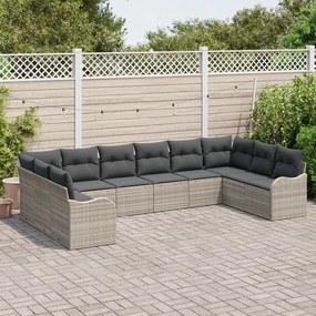Conjunto de Sofás de Jardim vidaXL com Almofadas Cinza Claro Vime PE