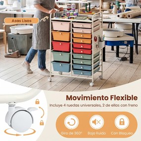 Carrinho de Armazenamento, 63 x 37 x 87,5 cm, 15 Gavetas, Multicolor