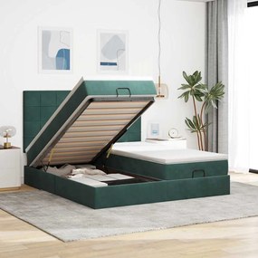 Estrutura de cama otomana com colchão verde escuro veludo