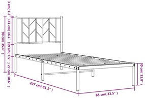 Estrutura de cama com cabeceira 80x200 cm metal preto