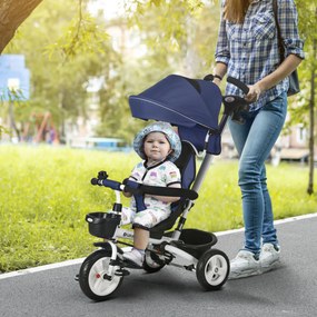 Triciclo para Bebés Dobrável 2 em 1 para Crianças com Toldo Dobrável Guiador Cinto de Segurança 112x50x104 cm Azul