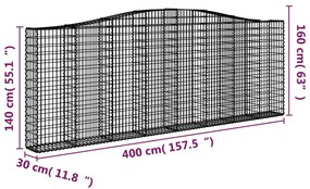 Cestos gabião arqueados 25 pcs 400x30x140/160 ferro galvanizado