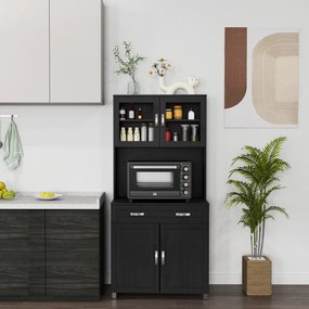 Armário de cozinha  80 x 48 x 170 cm, com 4 portas, gaveta, bancada, prateleiras ajustáveis, preto